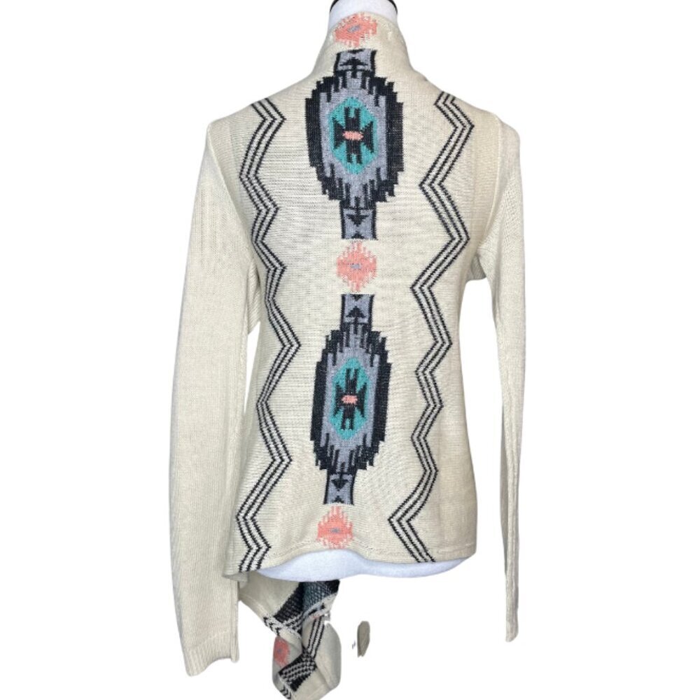 California Gypsy Southwestern Aztec Open Front Cardigan Duster Black Cream L - Picture 4 of 8